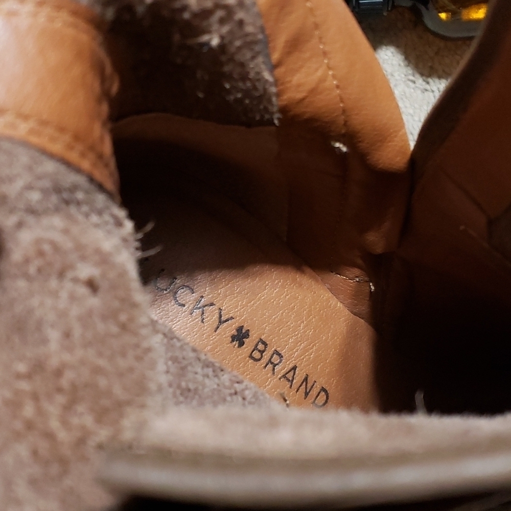 Lucky brand brown leather heeled boots strapped euc - Picture 10 of 12